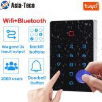 Waterproof WiFi Bluetooth TuyaApp Backlight Touch 125khz RFID Card Access Control keypad WG 26 output Anti-disassembly Alarm