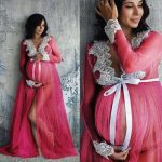 Goocheer — Robes de maternité en dentelle, col en v ajouré, vêtements pour femmes enceintes, accessoires de photographie, longue, longueur