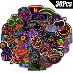 Lot de 10/30/50 autocollants lumineux néons, style dessin animé, décoration de guitare, skateboard, moto, ordinateur portable, jouets pour enfants, idéal en cadeau,