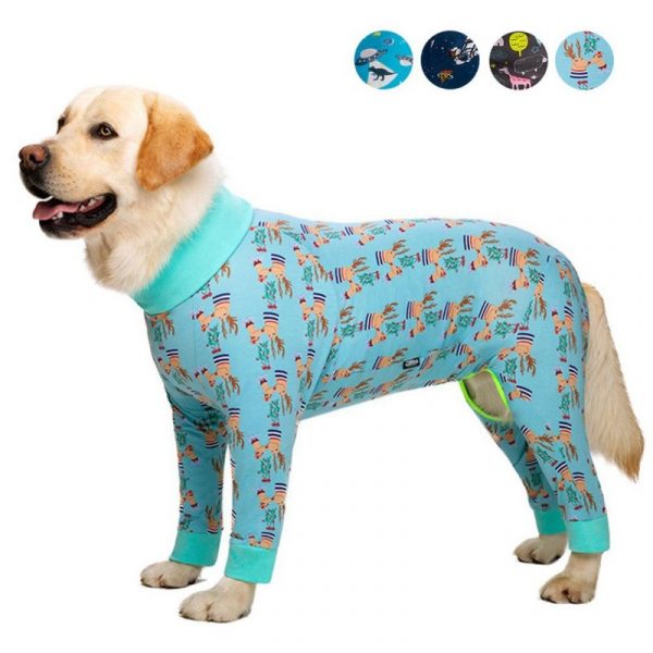 Pet Big Dog Tight Clothes Cartoon Printed Jumpsuit Dog Four-legged Pajamas Coat Nursing Belly Weaning Clothes Bodysuit Home Wear