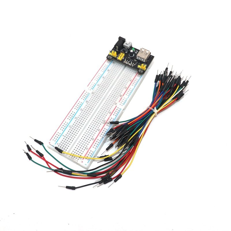 Module-d'alimentation-3.3V-5V-MB102,-830-points,-carte-de-pain-PCB-sans-soudure,-Test-développement-65-fils-de-cavalier Module d'alimentation 3.3V 5V MB102, 830 points, carte de pain PCB sans soudure, Test développement 65 fils de cavalier