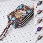 Sac de téléphone en toile imprimé à 3 couches pour femmes, portefeuille court à 3 couches avec fermeture éclair, porte-monnaie, cartes, porte-clés