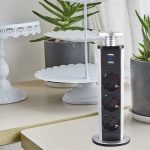 COSWALL PULL POP UP 3 Socket 2 USB Charge Port Kitchen Table Desktop Outlet Retractable EU Plug Aluminum Body Blue Backlight