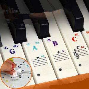 Autocollants transparents pour piano,étiquettes adhésives de couleur avec symboles de portées, pour clavier électronique, pour touches blanches, pour 49, 54, 61 ou 88 touches,