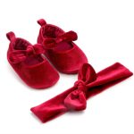 Chaussures en velours rouge pour bébé,souliers pour enfant, nouveau-né, fille, premiers pas, Noël, 0 à 18 mois,