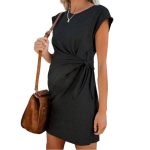 Robe de femme enceinte en coton doux et confortable, tenue populaire de couleur Pure, à nouer à la taille, 2020