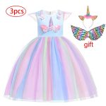 Robe de soirée d'anniversaire pour enfants, tenue licorne arc-en-ciel, motif floral, pour filles de 3 à 12 ans