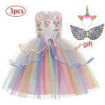 Robe de soirée d'anniversaire pour enfants, tenue licorne arc-en-ciel, motif floral, pour filles de 3 à 12 ans