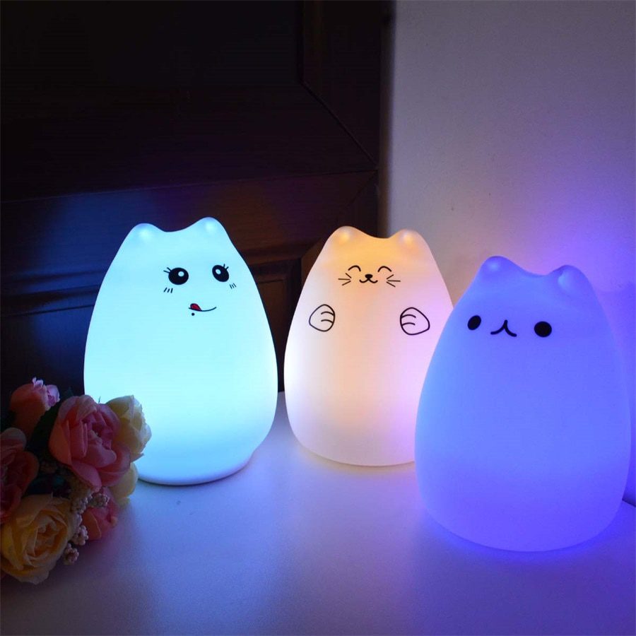 Cute Silicone LED Night Light For Baby Kids Children Bedroom Touch Sensor Remote Cat Lamp Decoration Room Decor Holiday Gift Toy