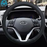 100% DERMAY Brand Leather Car Steering Wheel Cover Anti-slip for Hyundai i30 kona i10 i35 elantra santa fe Auto Accessories