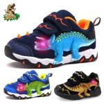 Dinoskulls 3-8 Garçons Chaussures Dinosaure LED Espadrilles Rougeoyantes Printemps Automne Enfants Sport 3D T-rex Mode Enfants Chaussures En Cuir Véritable