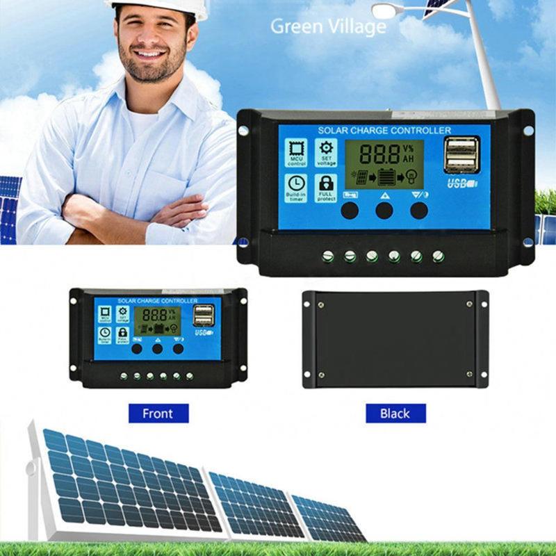 12V/24V HD LCD Display Auto Work Solar Charge Controller 10A/20A/30A PWM Dual USB Output Solar Cell Panel Charger Regulator