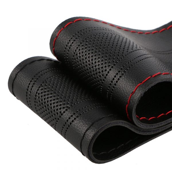 15 inch/38 cm PU Leather Car Steering Wheel Cover Anti-slip O SHI CAR Steering-Wheel Braid Stitch On Wrap With Needle Thread