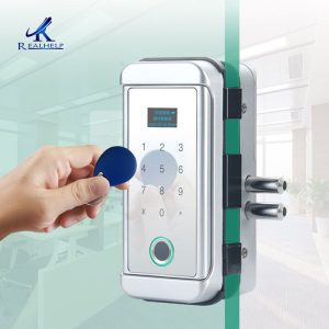 Office glass door fingerprint intelligent password swipe card lock without opening frame single double door waterproof outdoor