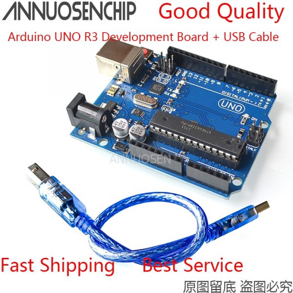 Carte de développement UNO R3, boîte officielle + puce MEGA328P pour Arduino + câble USB, 1 pièces, en STOCK