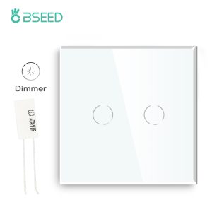 Bseed EU Standard Touch LED Dimmer 2 Gang 1 Way With Crystal Glass Panel Dimmer White Black Gloden Dimmer Switch