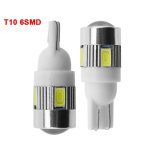 1x Car T10 LED Bulb 6 SMD 12V White 6500K W5W LED Signal Light 10 SMD Auto Interior Wedge Side License Plate Lamps 5W5 194 168