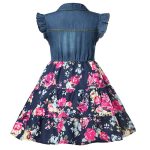 Filles Denim Floral Robe D'été Robe De Soirée avec Ceinture Enfants Volant À Manches Courtes Vêtements De Sport Bébé Fille Enfants Tenue De Mode