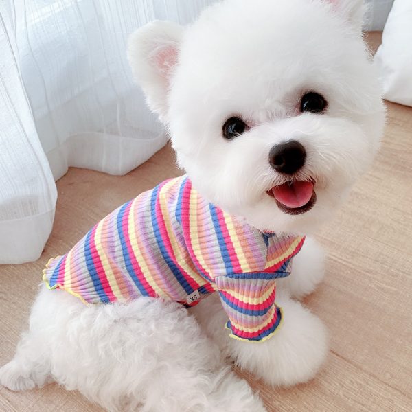 Stripe Rainbow Cotton T-shirts For Dogs Autumn WInter Indoor Comfort Pet Coat Pajamas For Cat Puppies Cloth Animal Chihuahua Pug