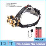 Powerful LED Headlight headlamp 5LED T6 Head Lamp Sensor Flashlight Torch head light 18650 battery Best For Camping, fishing