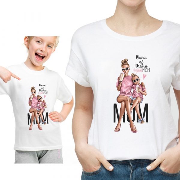 T-shirt d'été blanc pour mère et fille, vêtements de famille, amusant, Kawaii