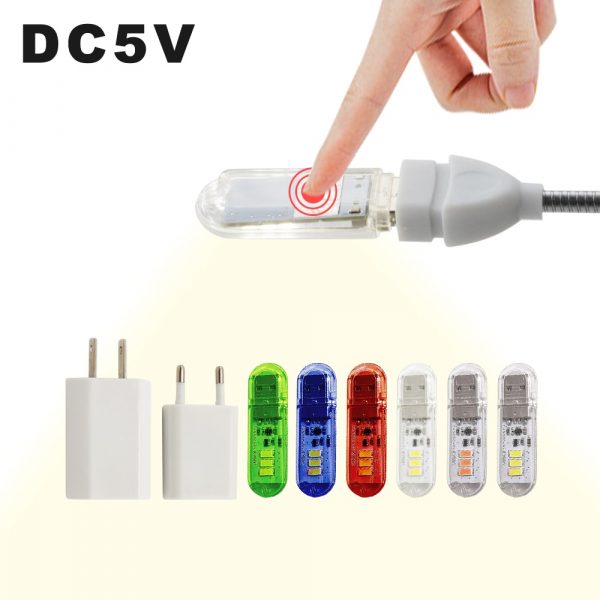 DC5V Touch Switch USB Mini LED Book Lamp 3LEDs 1.5W Portable LED Reading Light USB LED Night Light Camping Bulb For Power Bank