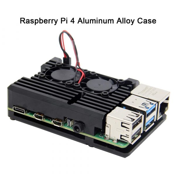 Boîtier Raspberry Pi 4 b avec double ventilateur, boîtier de refroidissement passif en alliage d'aluminium blindé Compatible avec Raspberry Pi 4 modèle B uniquement