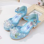 Chaussures de princesse Disney à talons hauts,pour enfants, pour fête, pour l'été, nouvelles sandales, pour bébé et petite fille, en cristal, taille 23 à 36,
