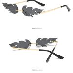 Rimless Wave Sunglasses Fire Flame Sunglasses Streetwear Car Driving Glasses Trending Narrow Fashion UV 400 Eyewear