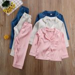 Pyjama pour enfants en soie, hauts en Satin, pantalon automne-hiver, manches longues, vêtements de nuit, ensembles de pyjama pour filles et garçons
