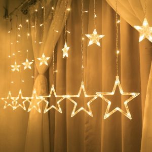 Christmas Fairy Lights Ramadan Led String Lights Star Garland on Window Curtain Indoor Tree Decoration Halloween Wedding Light