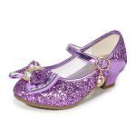 Chaussures de princesse en cuir pour filles,décontracté à paillettes, à talons hauts, avec nœud papillon, couleur bleu rose et argent,