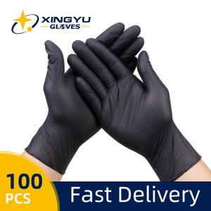 100 pcs Disposable Nitrile Gloves Synthetic Nitrile Xingyu Black Waterproof Oil-Proof Protective Gloves House Industrial Use