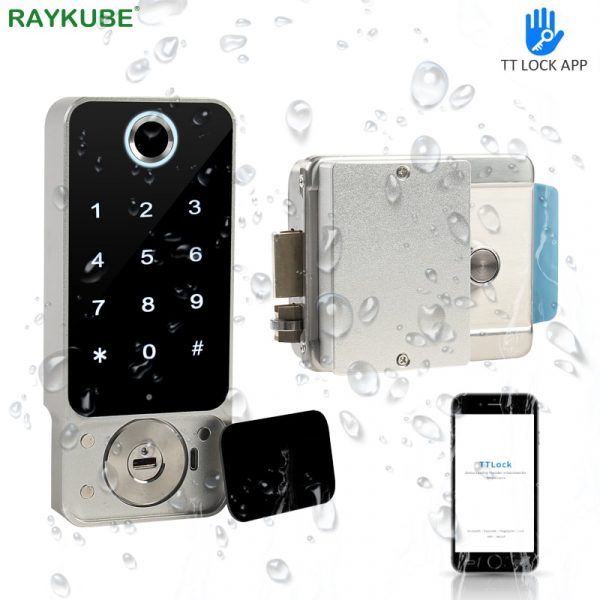 RAYKUBE Fingerprint DoorLock Waterproof Outdoor Gate Bluetooth TT Lock Wifi Passcode IC Card Keyless Enter Electronic Lock W5