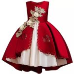 Robe de princesse en soie brodée pour petites filles, vêtements d'hiver élégants à fleurs pour fête de noël Halloween pour enfants