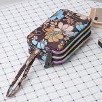 Sac de téléphone en toile imprimé à 3 couches pour femmes, portefeuille court à 3 couches avec fermeture éclair, porte-monnaie, cartes, porte-clés