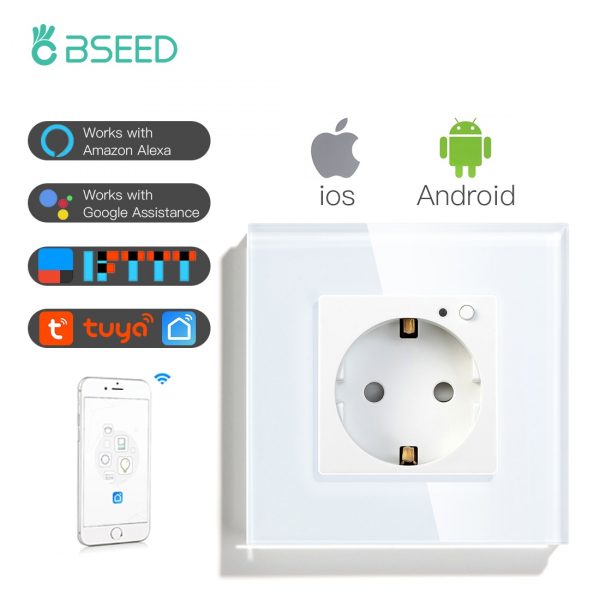 BSEED Wall Socket Wifi EU Standard 86*86mm Smart Power Sockets WIFI Socket White Black Golden Colors Google Alexa APP Control