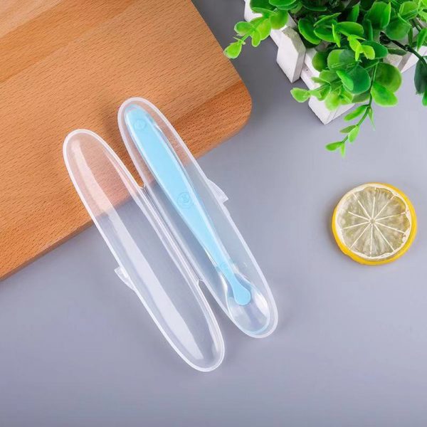 Cuillère pour bébé avec boîte de rangement,vaisselle mignonne, alimentation, en silicone anti-dérapant, lot de qualité,