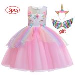 Robe de soirée d'anniversaire pour enfants, tenue licorne arc-en-ciel, motif floral, pour filles de 3 à 12 ans