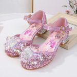 Chaussures de princesse Disney à talons hauts,pour enfants, pour fête, pour l'été, nouvelles sandales, pour bébé et petite fille, en cristal, taille 23 à 36,
