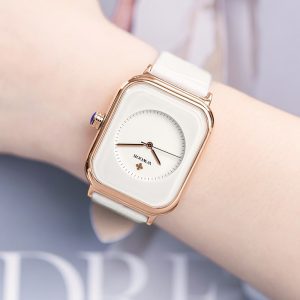 Fashion Women Watches 2021 New WWOOR Brand White Leather Rectangle Minimalist Watch Ladies Quartz Dress Wrist Watch Montre Femme