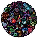 Lot de 10/30/50 autocollants lumineux néons, style dessin animé, décoration de guitare, skateboard, moto, ordinateur portable, jouets pour enfants, idéal en cadeau,