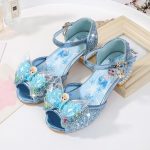 Chaussures de princesse Disney à talons hauts,pour enfants, pour fête, pour l'été, nouvelles sandales, pour bébé et petite fille, en cristal, taille 23 à 36,