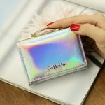 Porte-monnaie court et pliable en cuir pour femmes, porte-cartes Laser coloré, nouvelle collection 2019
