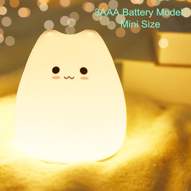 Cute Silicone LED Night Light For Baby Kids Children Bedroom Touch Sensor Remote Cat Lamp Decoration Room Decor Holiday Gift Toy