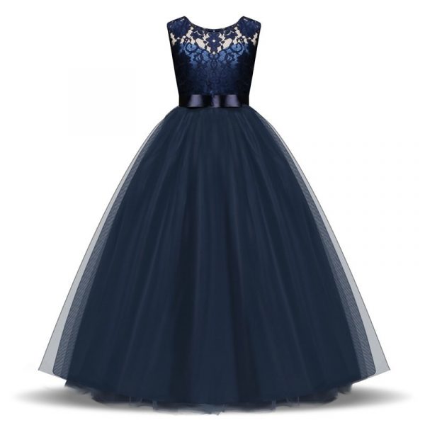 Robe brodée en dentelle rouge pour filles et adolescentes, tenue de soirée, noël ou anniversaire, motifs floraux, vêtements de 6 à 14 ans