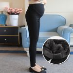 Leggings noirs pour femmes enceintes, pantalon en velours doux et chaud, vêtements en laine pour la grossesse, hiver