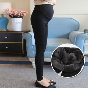 Leggings noirs pour femmes enceintes, pantalon en velours doux et chaud, vêtements en laine pour la grossesse, hiver