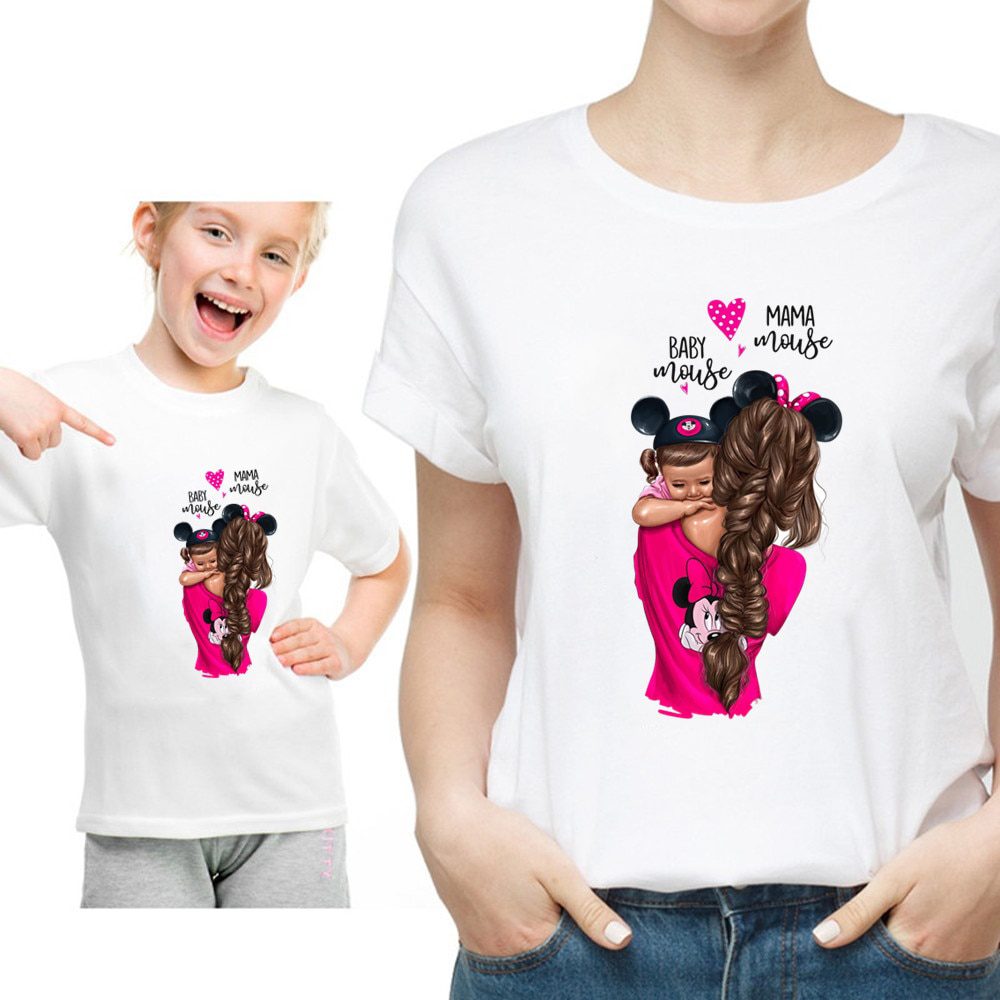 T-shirt-d'été-blanc-pour-mère-et-fille,-vêtements-de-famille,-amusant,-Kawaii T-shirt d'été blanc pour mère et fille, vêtements de famille, amusant, Kawaii