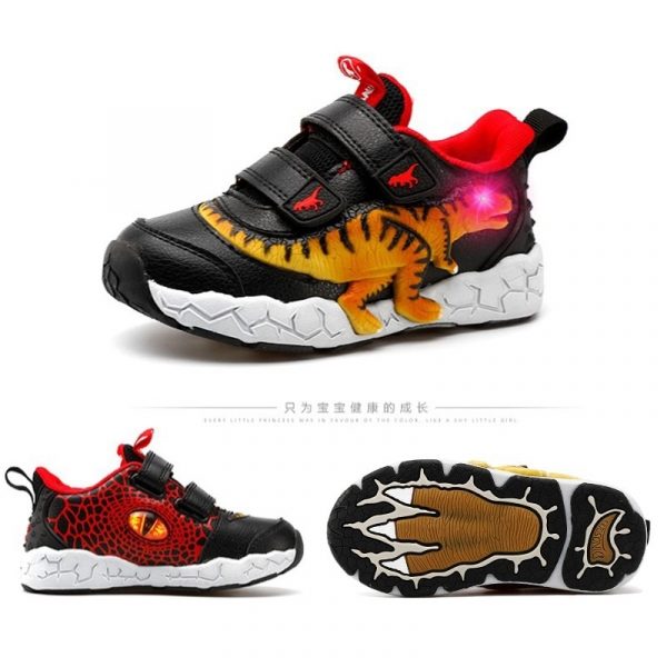 Dinoskulls 3-8 Garçons Chaussures Dinosaure LED Espadrilles Rougeoyantes Printemps Automne Enfants Sport 3D T-rex Mode Enfants Chaussures En Cuir Véritable